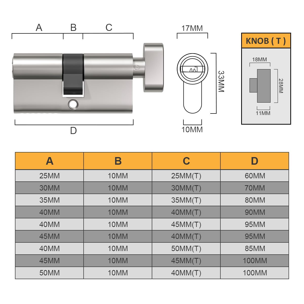 Bwintech 2 pieza 35T/35mm Euro Latón Cilindro, 70mm Thumbturn/Key Barrel Lock con 10 llaves horizontales de latón, tiene antirrobo, antiperforación, antigolpes, antigolpes, níquel satinado