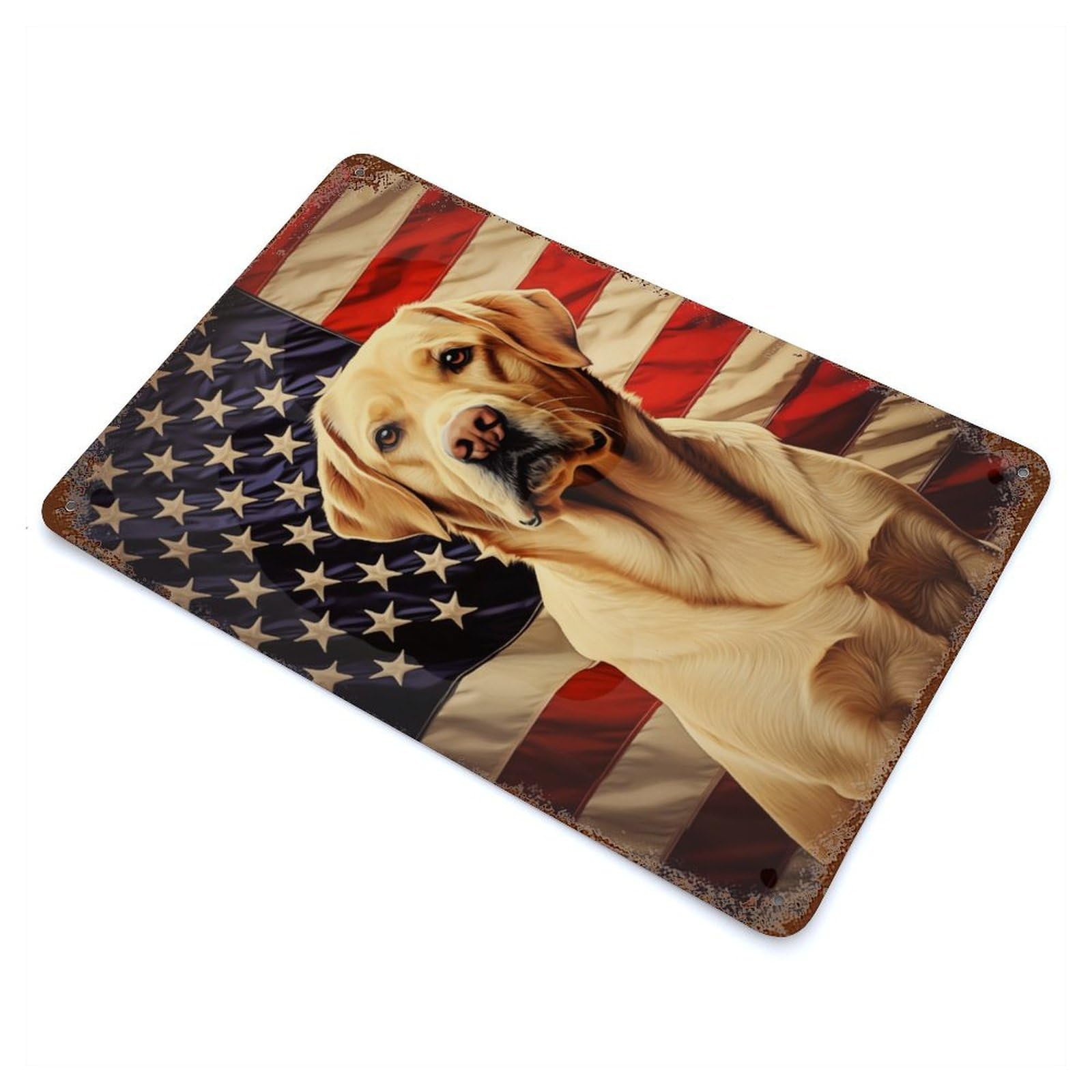 American Flag Labrador Decorative Tin Sign 11.8"x7.9", Retro Wall Decor for Living Room, Hallway And Home Decor