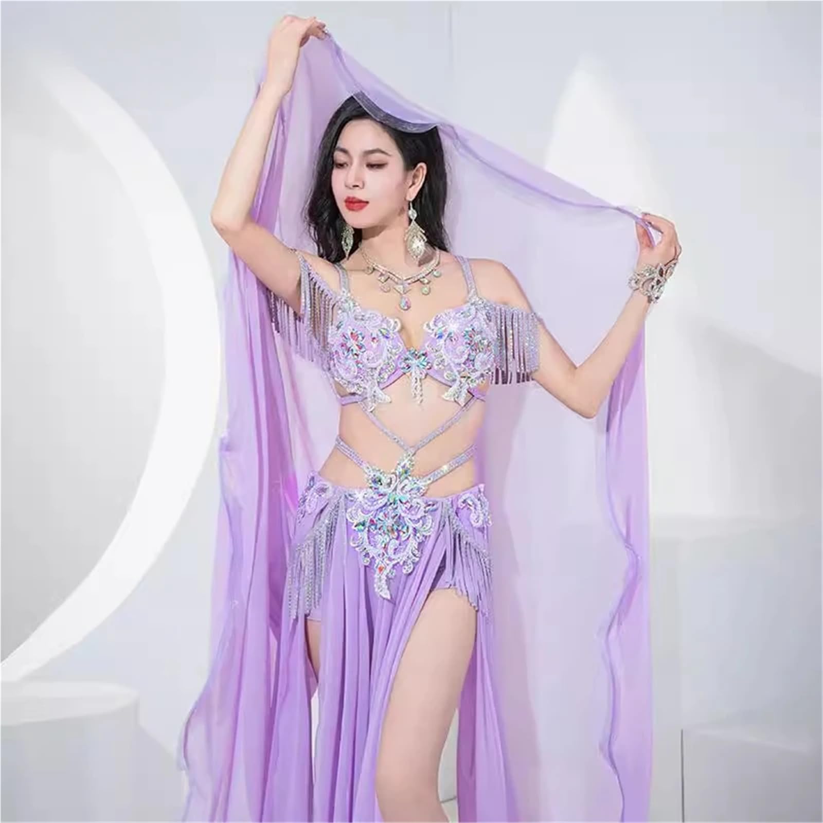 Vestiti da Ballo Latino Belly Dance Popsong Performance Tassel Bra+Sexy Long Skirt 2pcs Oriental Competition Set