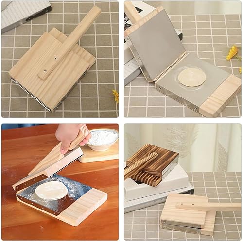 Miniatura 5 de Kichvoe Prensa de tortilla de madera mexicana tortillera prensadora de albóndigas para hacer masa de pastelería, herramienta para tortilla casera