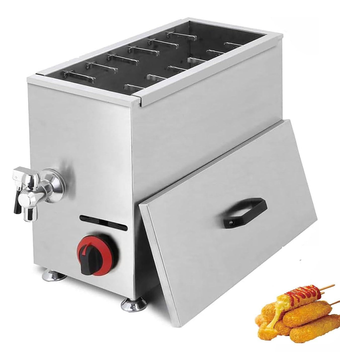 A Gas GPL 21 Litri per Hot Dog di Mais E Formaggio Coreano Commerciale,Friggitrice per Corn Dog,capacità 21 Litri con 12 Ganc,per Ristorante,Cucina Domestica,Snack Bar