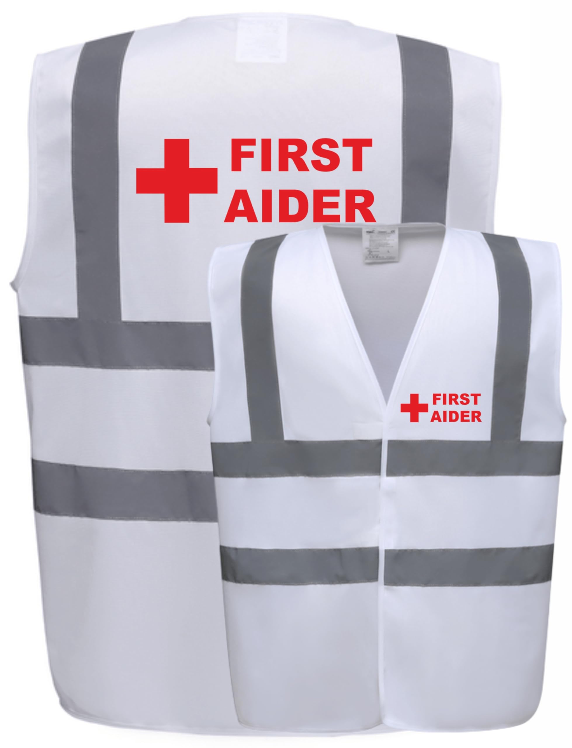 Brook Hi Vis Uk Unisex White Brook Hi Vis First Aider Hi Vis Vest – Reflective Safety Waistcoat – 2 Band & Brace – Velcro Fastening – Workplace, Event & Site First Aid