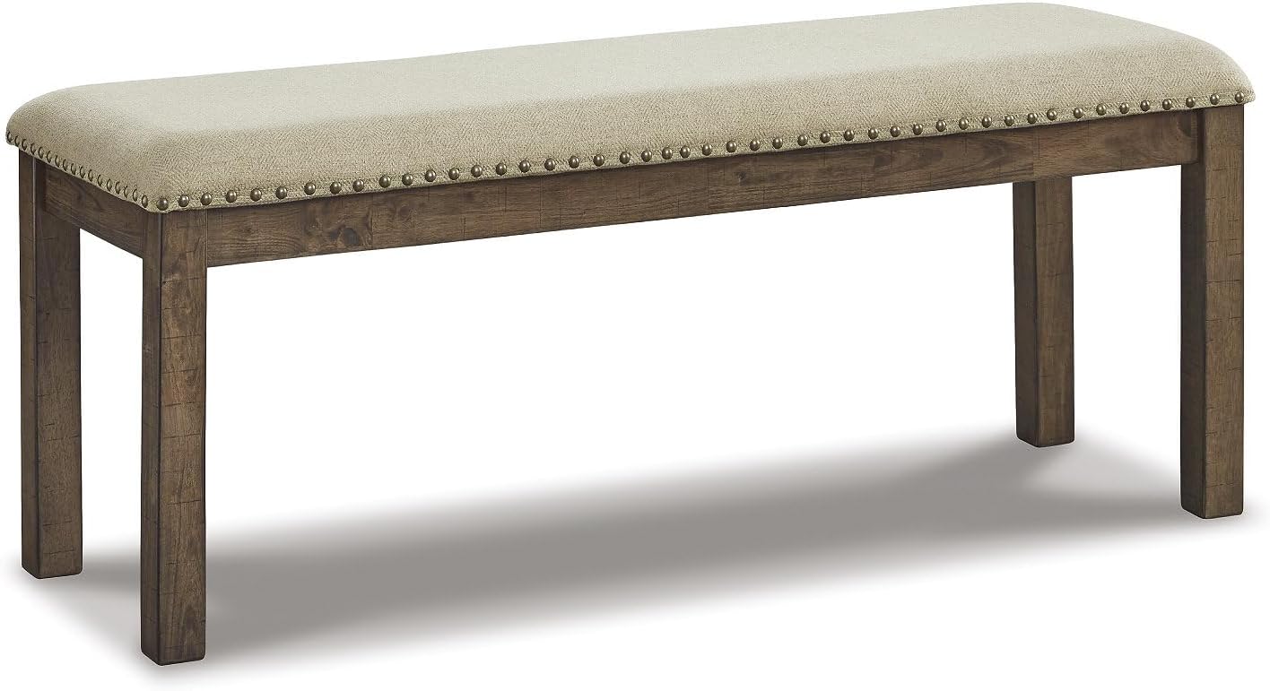 Moriville Casual Rustic Upholstered Dining Bench, Grey & Brown