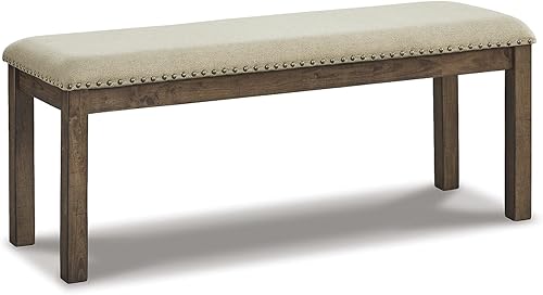 Signature Design by Ashley Moriville - Banco de comedor tapizado rústico casual, gris y marrón