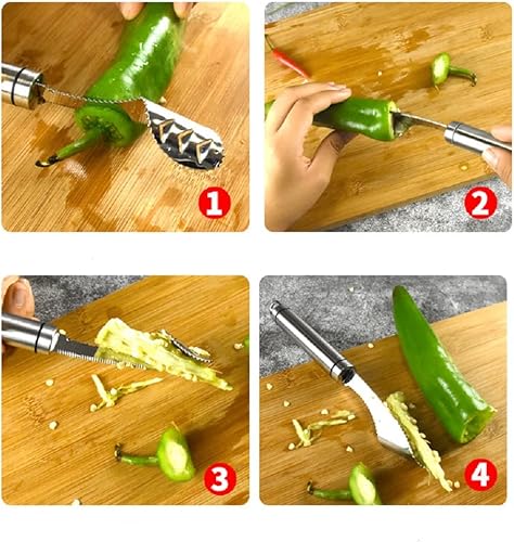 Miniatura 3 de Yiasangly Jalapeño - Descorazonador de pimienta de acero inoxidable, herramienta de cocina con rebanada dentada y mango de goma para barbacoa,