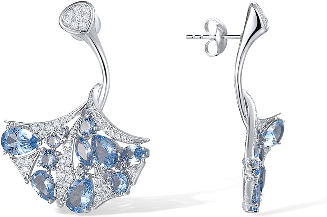 Santuzza 925 Sterling Silver Leaf Shape Gemstone dangle Earrings for Women