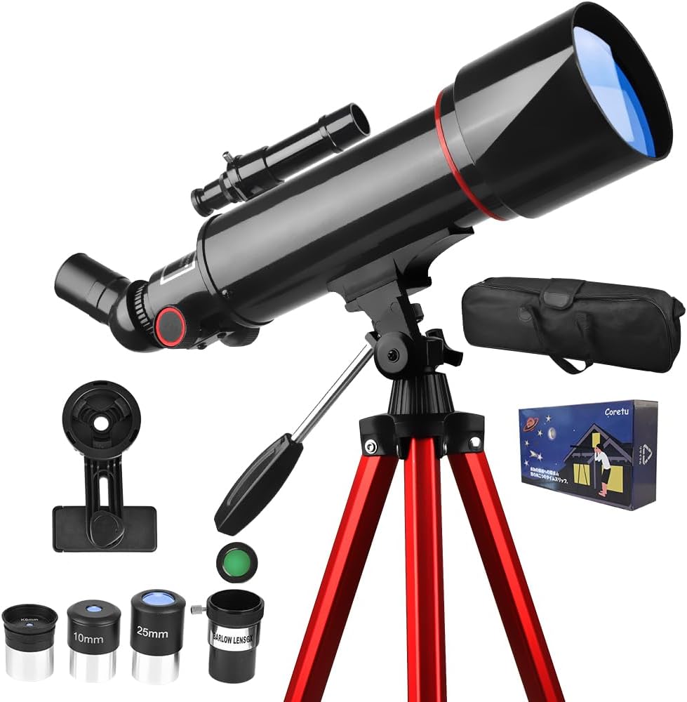 天体望遠鏡 子供 初心者 天体望遠鏡セット 高倍率 400倍 口径70mm 焦点距離400mm 月のクレーターが見える アイピース6 / 10/ 25mm スマホ写真・動画撮影 天体/地上両用 屈折式 アルミ製伸縮式三脚 てんたいぼうえんきょう 月 天体観測 入門 自由研究 スマホアダプター＆日本語説明書付き (BLACK)