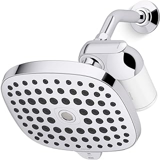 KOHLER R24670-G-CP Aquifer Filtered Showerhead with Water Filter System, Multifunction Shower Head and Filter Combo Kit for Skin and Hair, Polished Chrome
