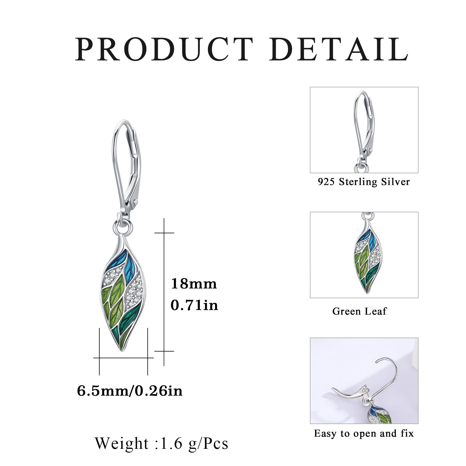 Blatt Ohrringe 925 Sterlingsilber Grüne Blatt Tropfenohrringe mit Opal/Emaille Eleganter Sommerschmuck Geschenk für Frauen, Mama & Naturliebhaberinnen