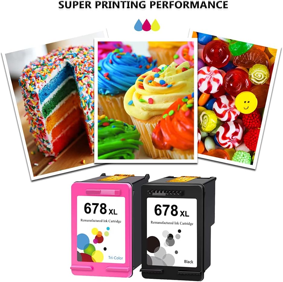 LEBOK Remanufactured 678XL Ink Cartridges for HP 678 678XL Compatible for HP Deskjet 1018 1518 2515 2548 2648 3515 3548 4518 Printer 1 Black 1 Tri-Color