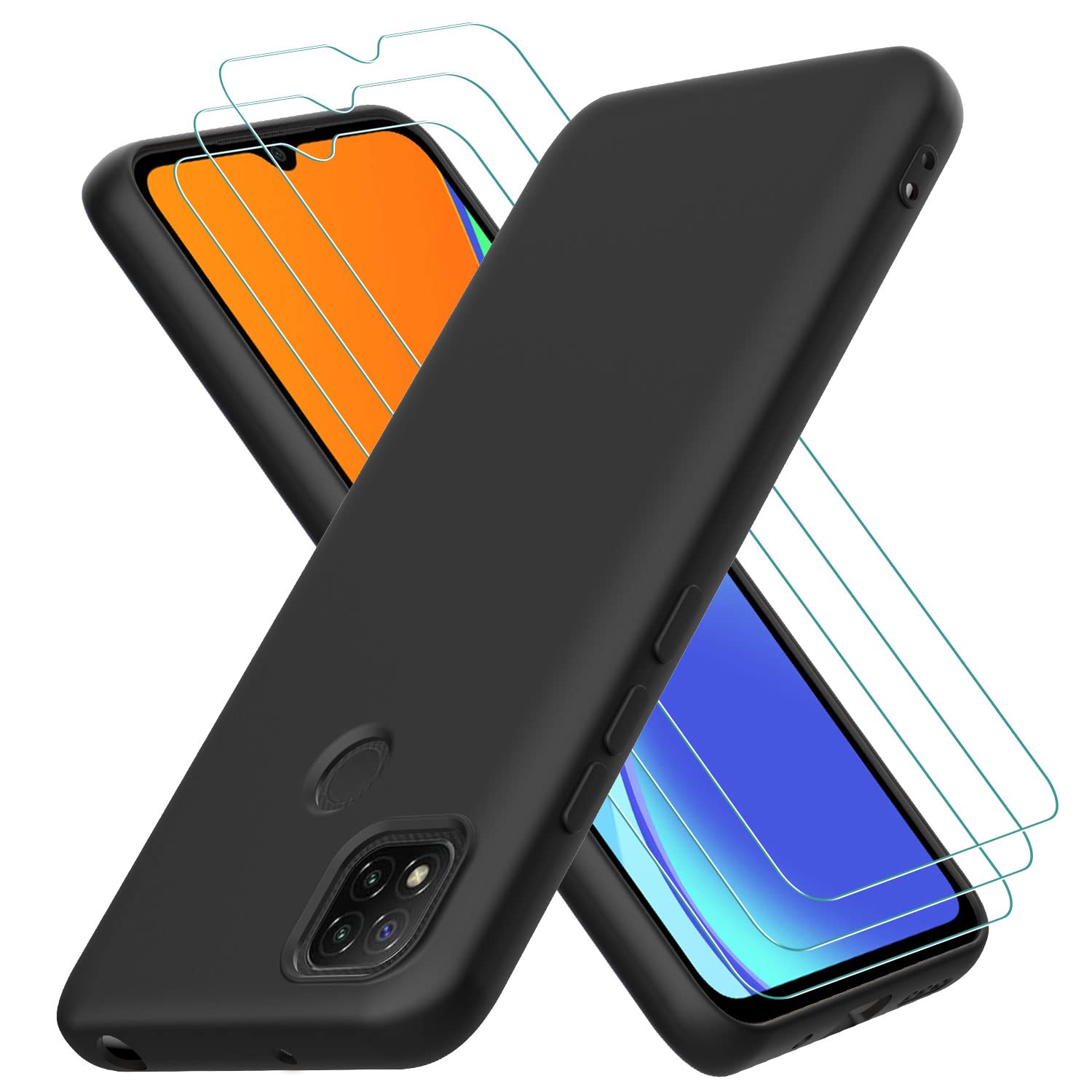 Cover + 3 Pellicole Per Xiaomi Redmi 10A/9C – Custodia Morbida TPU Antiurto Nera Con Kit Protezione Vetro