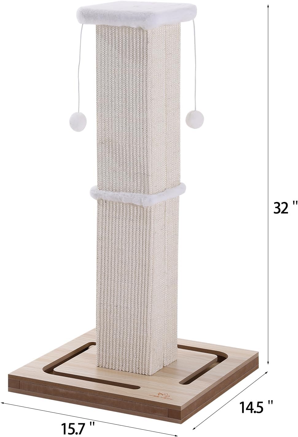 review Cat Scratching Post, 32 Inches Large Cat Scratch Post for Adult Cats and Kittens, Nature Sisal,Wooden Base with Toy Balls, Modern Cat Scratcher for Indoor Cats, Protect Your Furniture, Beige