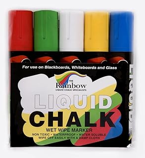 Liquid Chalk Marker Pens Large 5 Pack Assorted - 15mm Wet Wipe Erasable Marker Pen. Rain Proof For Inertior And Exterior Use On Chalkboards Blackboards Menus