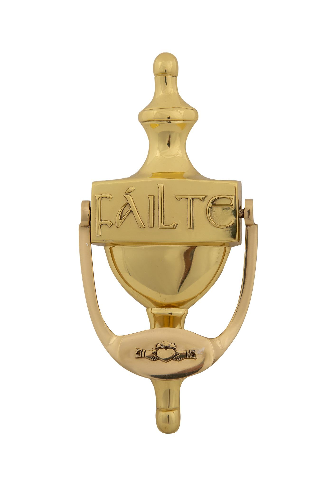 Exclusive Irish Front Door Knocker Shamrock - Cead Mile Failte Brass Knocker 8" Ireland Welcome Gift (Polished Brass) (Failte)