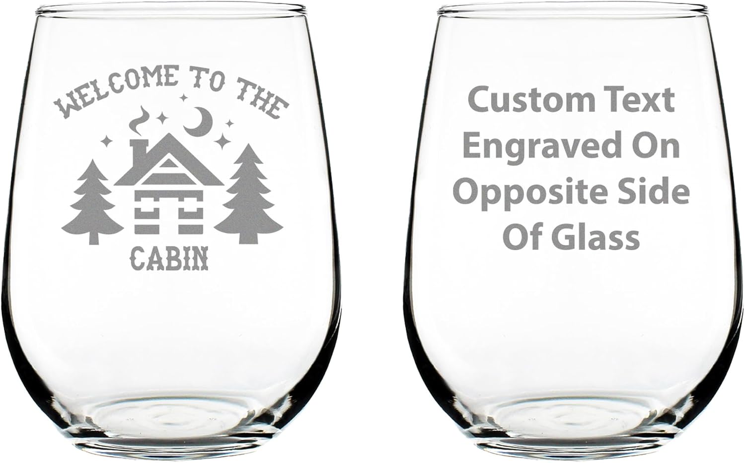 Bevvee Welcome To The Cabin - Stemless Wine Glasses - Set of 2 - Rustic Themed Gifts and Cabin Decor - Large 17 Ounce