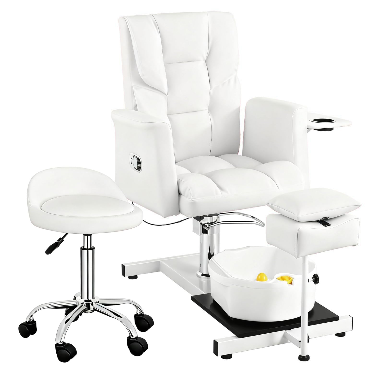 FRATUNAR Pedicure Chair with Stool & Bubble Massage Foot Bath, Hydraulic Pedicure Chair for Nail Tech, No Plumbing, 360 ° Rotation for Beauty Spa
