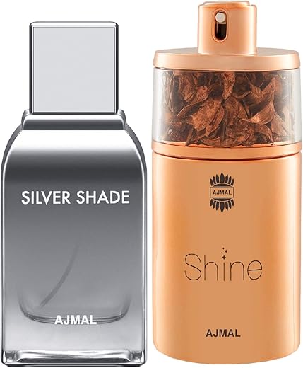 Ajmal Silver Shade EDP Citrus Woody Perfume 100ml for Men and Shine EDP Floral Powdery Perfume 75ml for Women