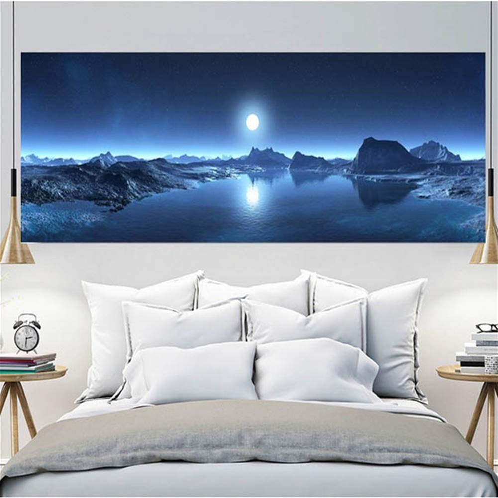Peinture diamant par numéro lune géante pour décorer le salon avec une broderie strass 70x200
