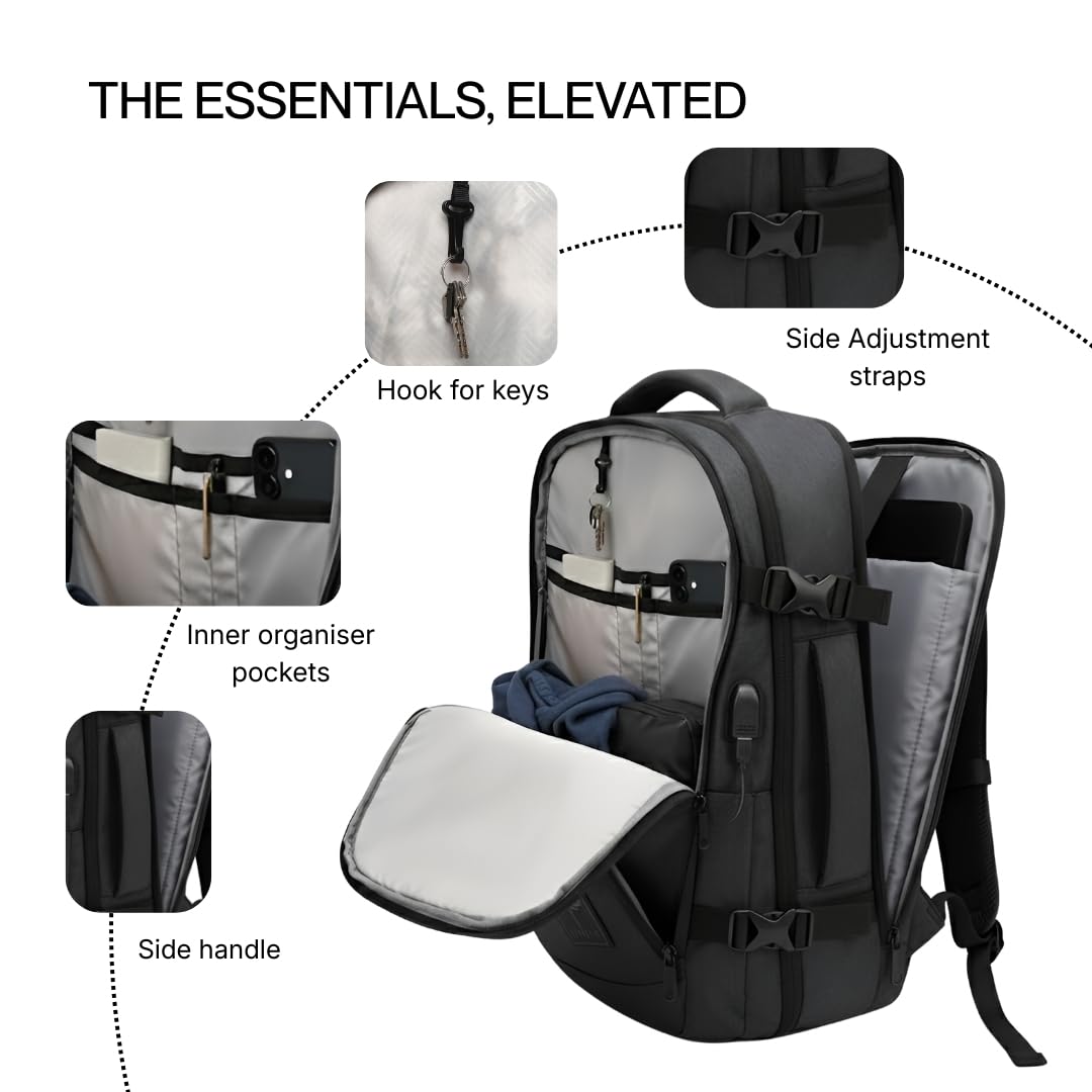 Impulse CommuterElite 40L Unisex Water Resistant Travel Laptop Backpack with USB Charging Port/Office Bag/School Bag/College Bag/Business Bag Fits Up to 16 Inch Laptop (Black) 3