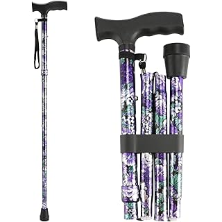 LIXIANG Walking Cane, 5-Level Folding Walking Cane for Men Women Lightweight Adjustable Portable Hand Walking Stick - Balancing Mobility Aid - Sleek Comfortable T Handles (APurple Floral Printing)
