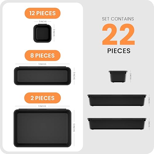 Miniatura 7 de A-LuGei 4 tamaños Juego de bandeja organizadora de cajones de escritorio de plástico verde militar, organizador de maquillaje y contenedor de