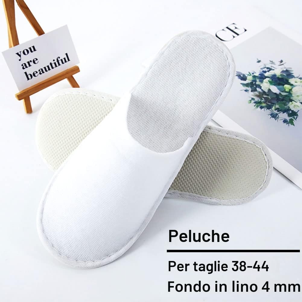 Kiuiom Pantofole Antiscivolo, Pantofole Ospiti Riutilizzabili, Ciabatte Ospiti Lavabili, 4 Paia Suola Antiscivolo Chiuse Ciabatte Antiscivolo Pantofole Unisex (Bianco Tutto Incartato)