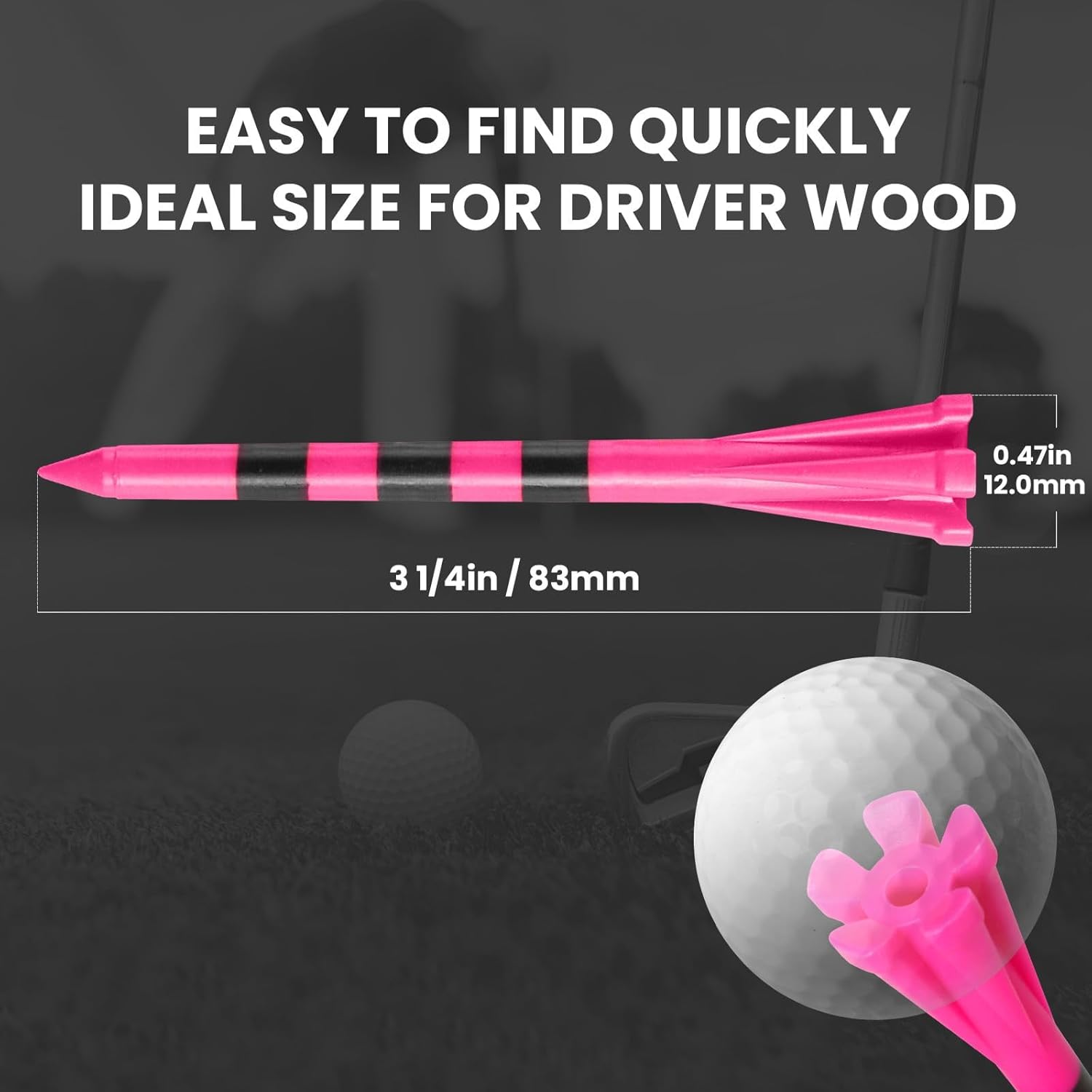 Unbreakable Golf Tees Plastic Value 500/1000 Pack with Consistent Height & Bright Colors, 3 1/4" 2 3/4" Long Tees with 5 Prong & Black Striped Design for High Visibility