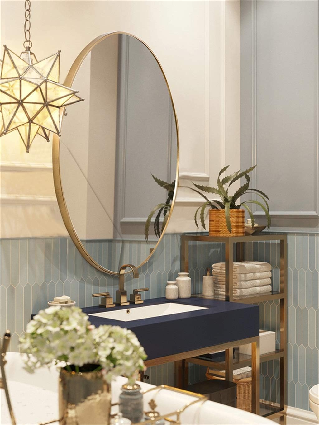 モダン スタイリッシュ 楕円形 壁 ゴールド 304 ステンレススチール フレーム 強靭 色あせしにくい 酸化しにくい (サイズ:5