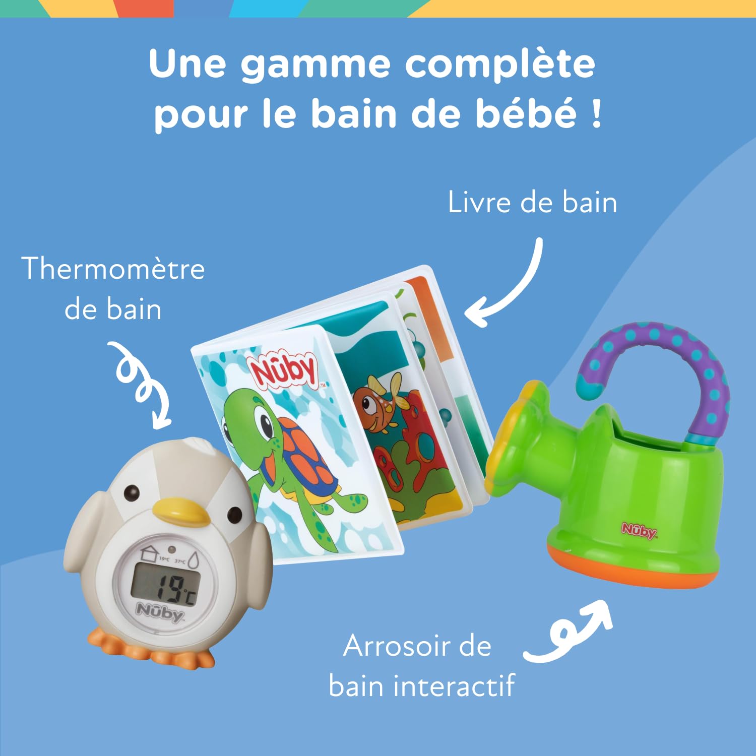 Nuby - Jouet de Bain pour Bébé - Pieuvre Intéractive Flottante avec Anneaux de Bain - Jouet de Bain Stimulant La Coordination œil-Main de Vos Petits - Idéal pour Les + 18 Mois - Violet