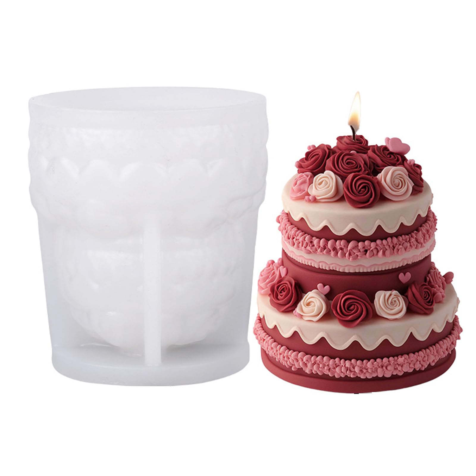 Goldyida 3D Kerzenform Gießformen Kuchenform Kerzenform Rosen Silikonform 3D Silikonform Kerzen für Kerze machen Seifen Polymer-Ton Home Dekoration Valentinstag Geschenke (A)
