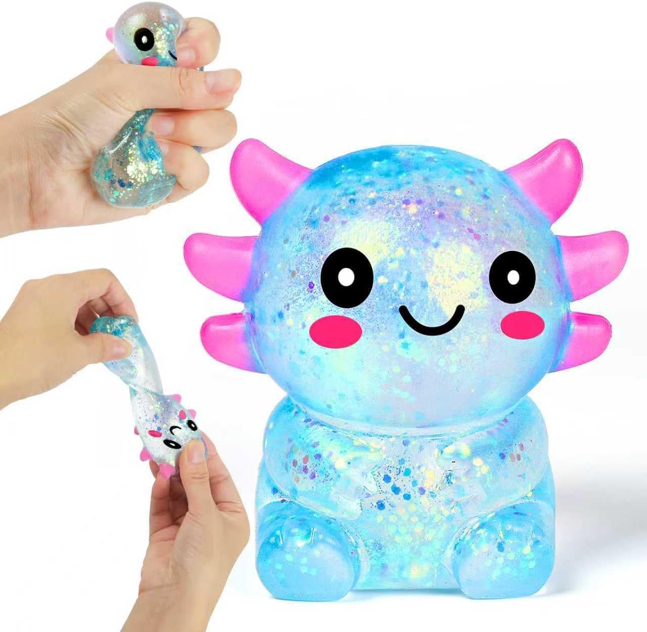 Axolotl Squish-y Stress Relief Toy Glitter Fidget Toys Cute Malts Sugar Axolotl Toy Fidget Toys Adults Fidget-Toy for Kids Youth Adult, Party Favors Anxiety Relief Squish-y-Toys #Blue