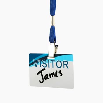 Reusable Visitor Name Badges with Dry Erase Surface, Various Custom Designs, 5-Pack Neck Lanyard