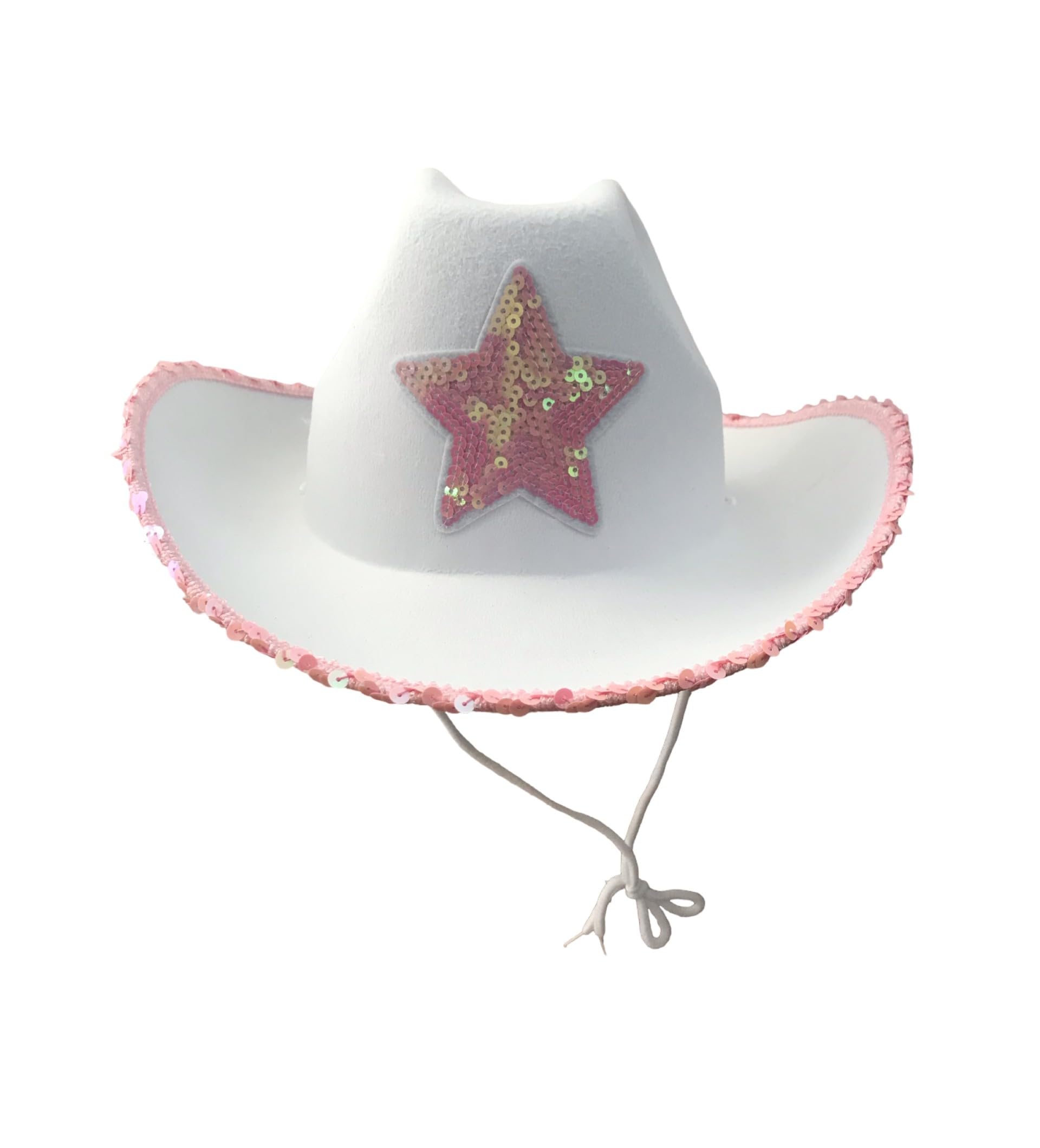 SoWest Women’s Pink Sequin Star Cowboy Hat – White Hen Party & Festival Fancy Dress Accessory | Western Cowgirl Hats for Bachelorette, Halloween & Birthday Parties