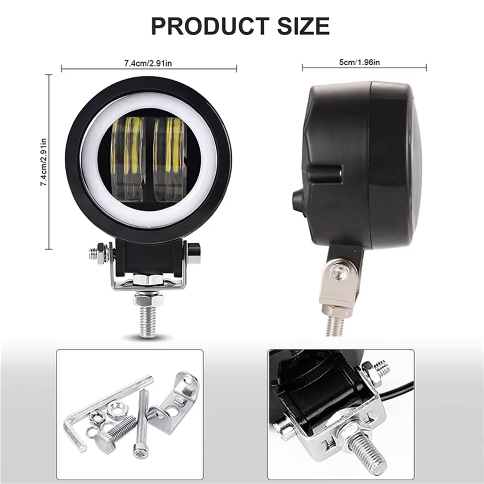 MESKEL Fari Anteriori Moto per Camion SUV UTV ATV Trattore fendinebbia Moto Universale 3 "fari da Lavoro Angel Eye LED Portatili | 2Pieces