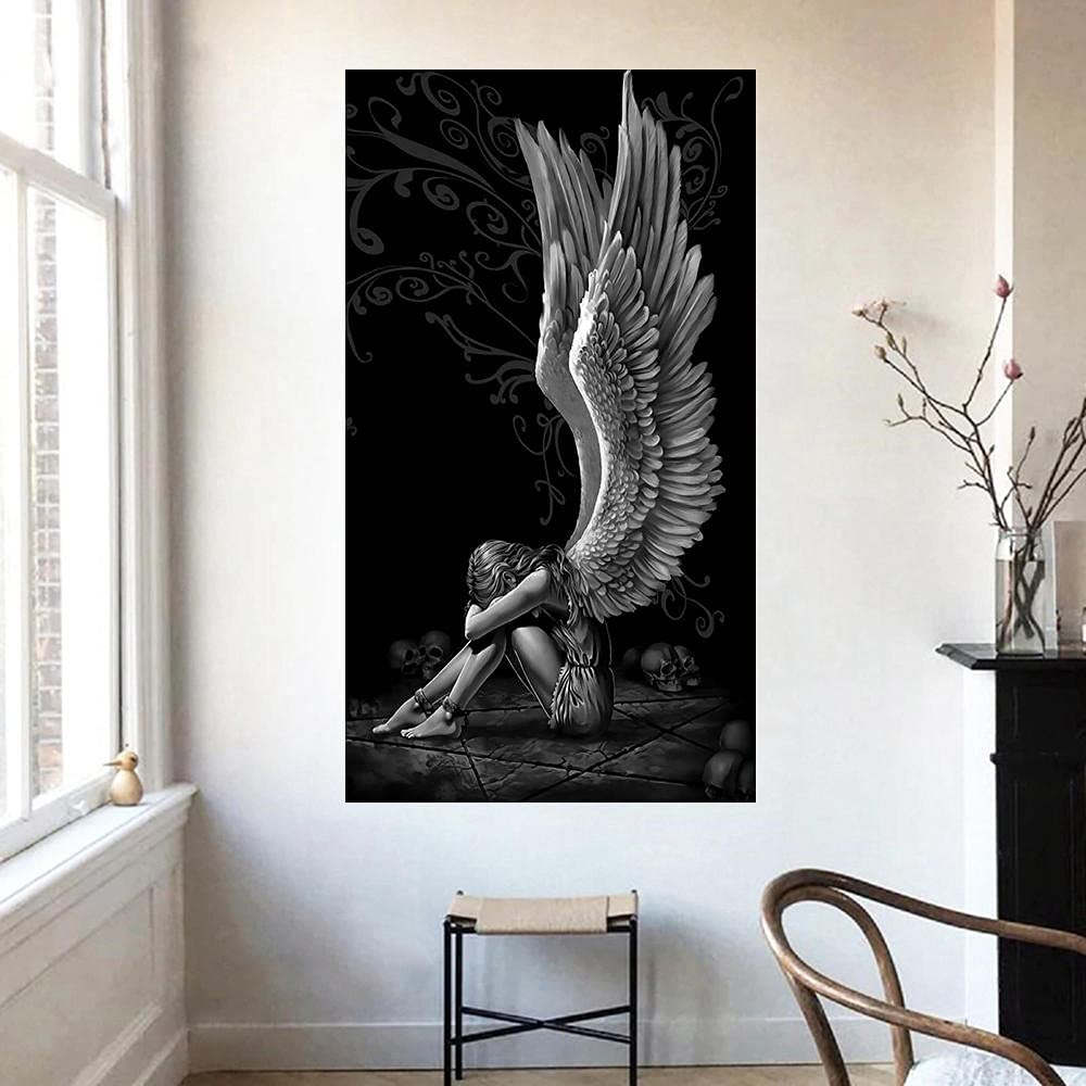 Cráneo Abstracto Ángel Alas Poster Negro Blanco Ángel Alas Pared Arte Cuadro Vivero Ángel Alas Impresiones Salon Vivero Niño Dormitorio Pared Decoracion I25268