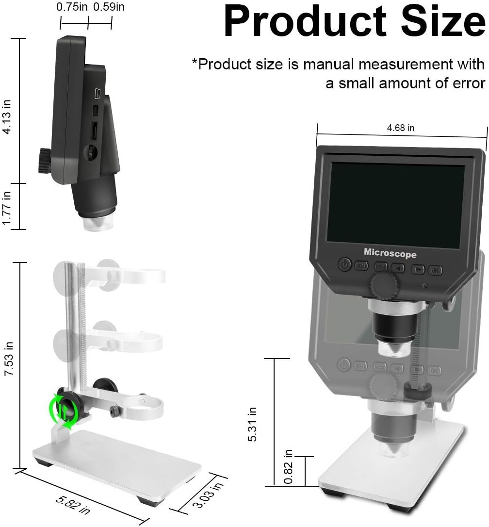Flаѕh Dеаlѕ - 40% оƒƒ 600X LCD Digital Microscope with 4.3 Screen Display and Metal Bracket, Cainda 3.6 MP HD Screen 720P Video Record Microscope Camera for Kids Boys Girls Students Adults Gift