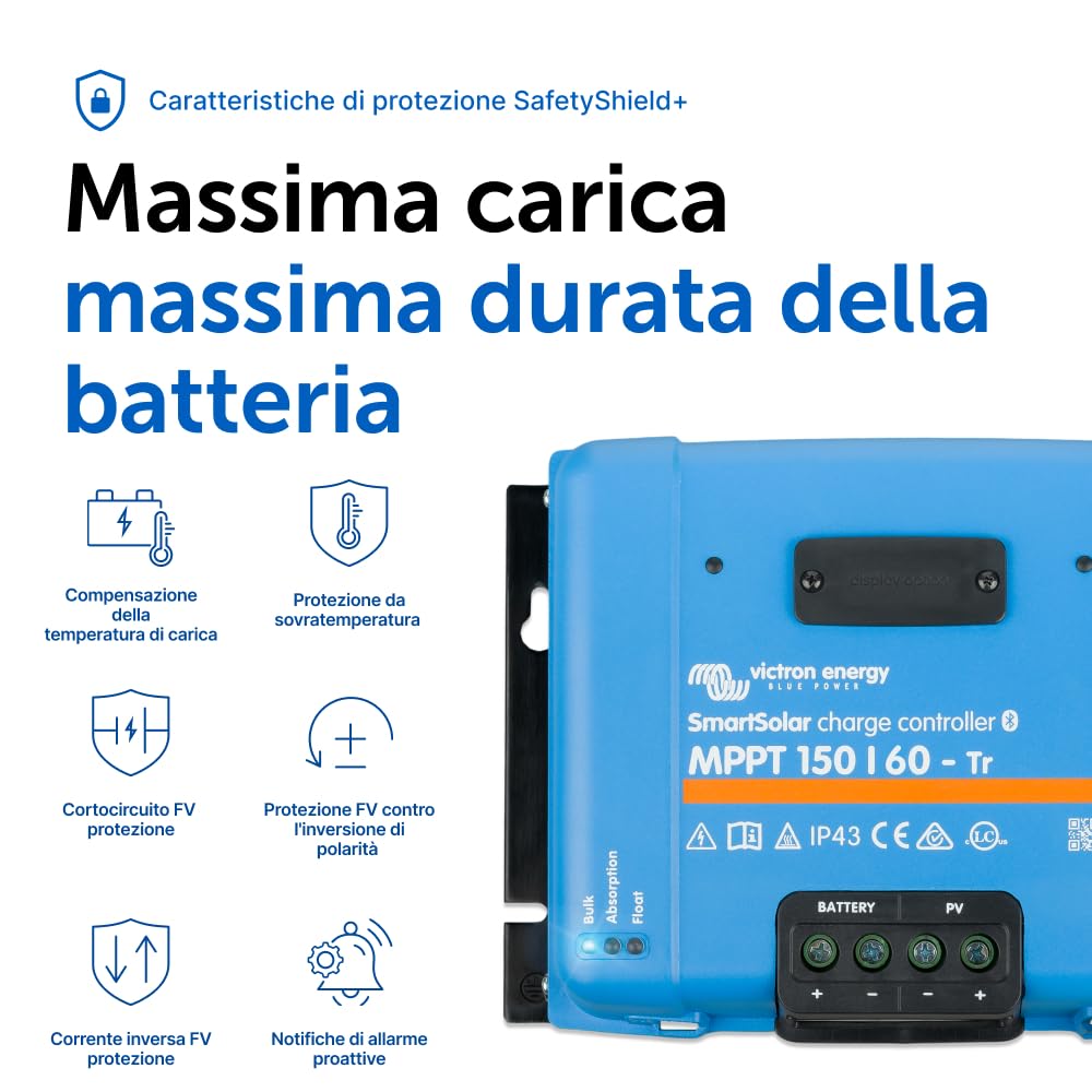 Victron Energy SmartSolar MPPT TR 150V 60 amp 12/24/36/48-Volt Regolatore di Carica Solare (Bluetooth)