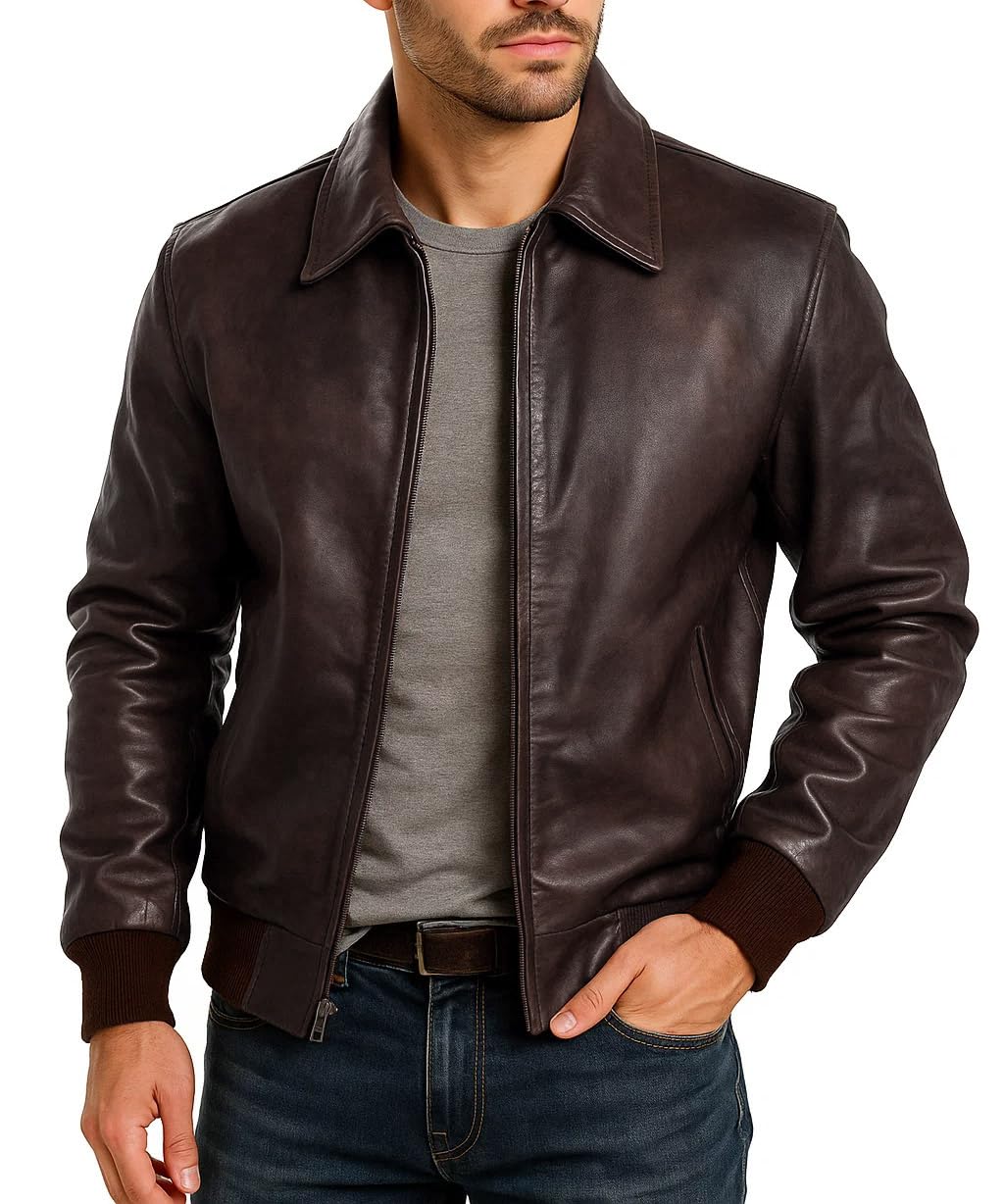 Fashion_First Chaqueta bomber de piel de cordero suave para hombre, chaqueta casual para motocicleta, fiestas al aire libre, color negro y marrón
