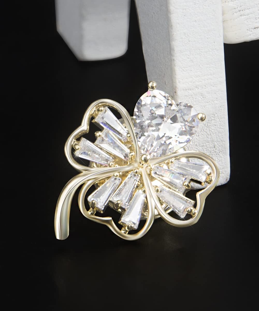 Golden Four-leaf Shape Brooches for Women Fashion Heart-cut Cubic Zirconia Shawl Coat Brooch Pins