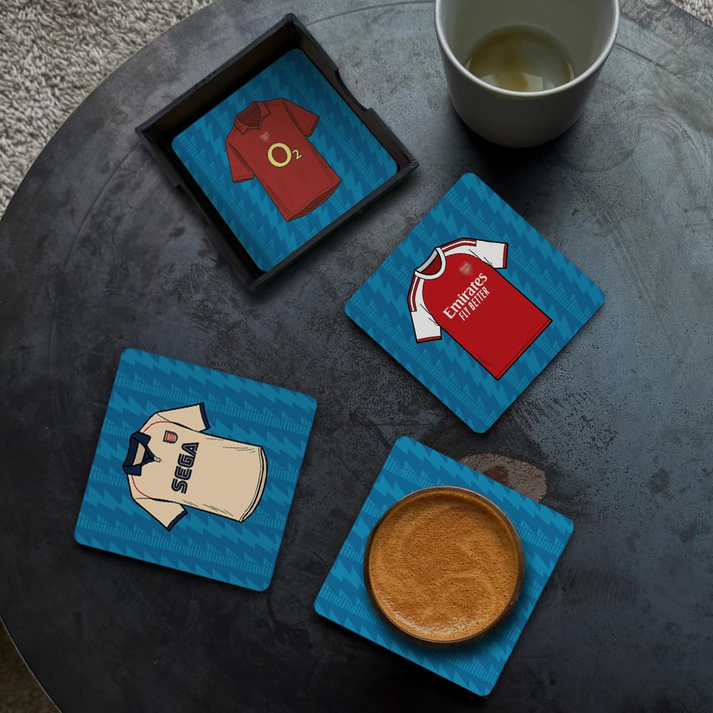 TACKLE FROM BEHIND Arsenal Wooden Football Coasters with Foam Base, Set of 6, Square, 3.5x3.5 Inch 1