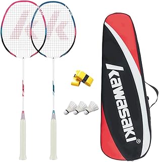 Kawasaki Professional Graphite Badminton Set (2 Racquets) – Complete Starter Kit with Shuttlecocks