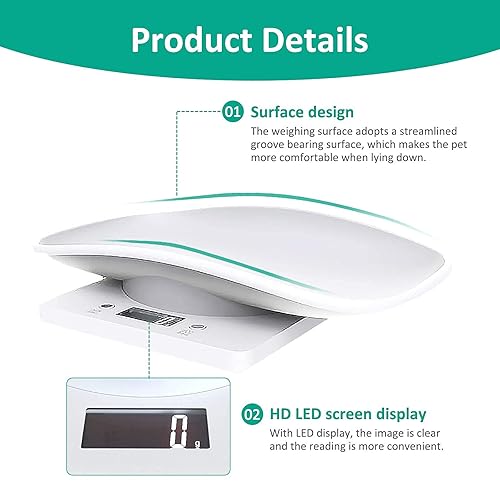 Miniatura 3 de Báscula digital para mascotas, báscula de animales pequeños con cinta métrica, báscula de alimentos de cocina, con un peso máximo de 33 libras,