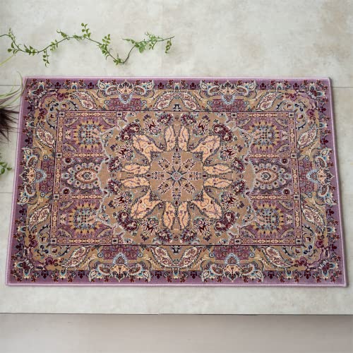 サヤンサヤン メダリオン ロイヤルタピス マット 90x140 cm 1畳 ピンク エジプト ウィルトン