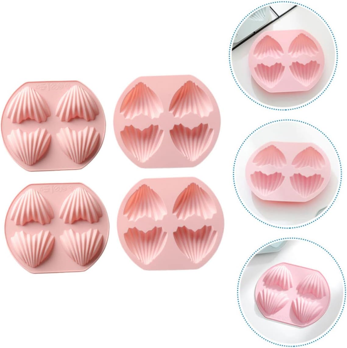 Zerodeko 4pcs Cavity Heart Shape Madeleine Molds Silicone Baking Molds for Cupcake Valentines Day Non-stick Cake Mould