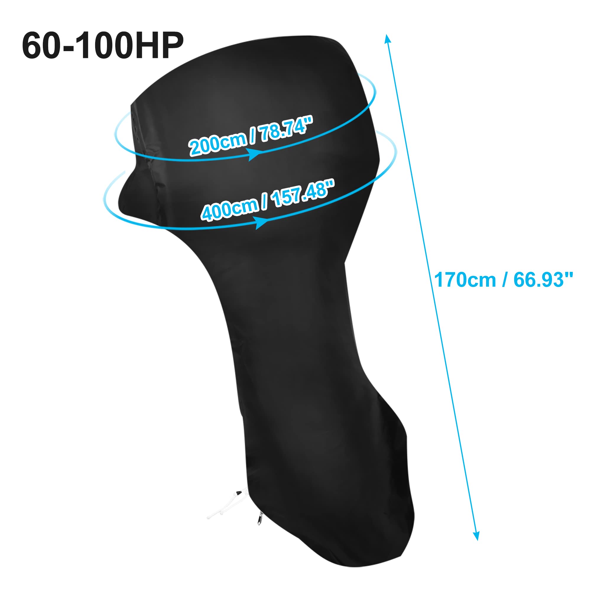 Copertura per Barca Accessori Barca Copertura Impermeabile per Motore fuoribordo per Barca Adatta Fino a 250-300 CV, Protezione per Motore fuoribordo in Tessuto Oxford 420D(60-100HP Black)