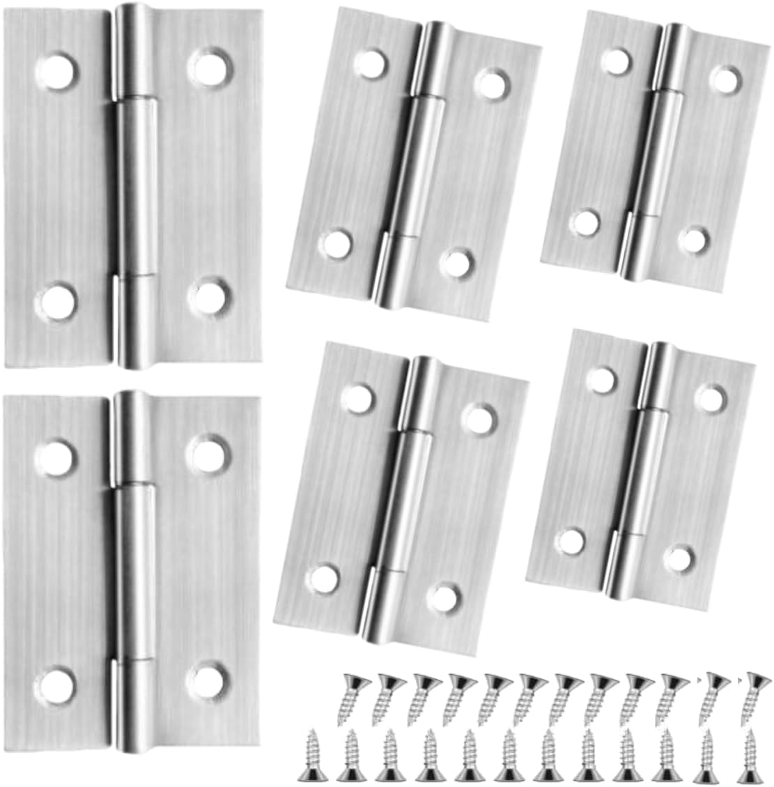 6 PCS 2 inches High-end Stainless Steel Mini Small Hinges with 48 Screws, Suitable for DIY Wooden Boxes, Small Cabinets, Jewelry Boxes Flat Hinges, Furniture, Woodworking Craft Project, Silver