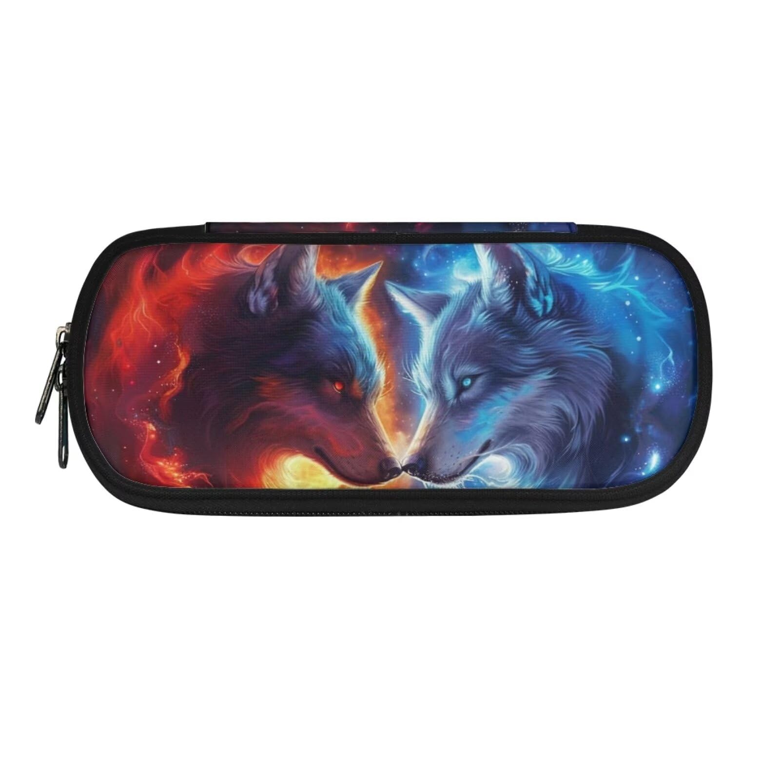 POLERO Wolf Pencil Case Boys Pencil Holder Zipper Pen Pouch with Compartments Fire Print Secondary School Supplies