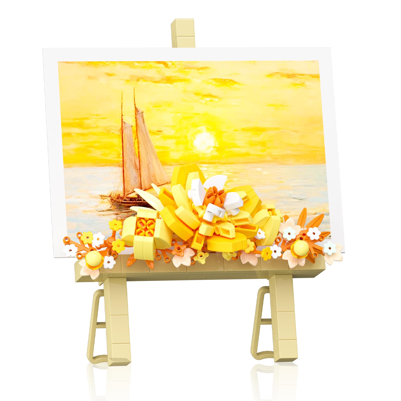 Vilbocr Mini Flower Building Bouquet Set，Block easel For desk decorations and message stickers.Flower Building Toys Building Blocks Flower (Yellow 368Pcs)