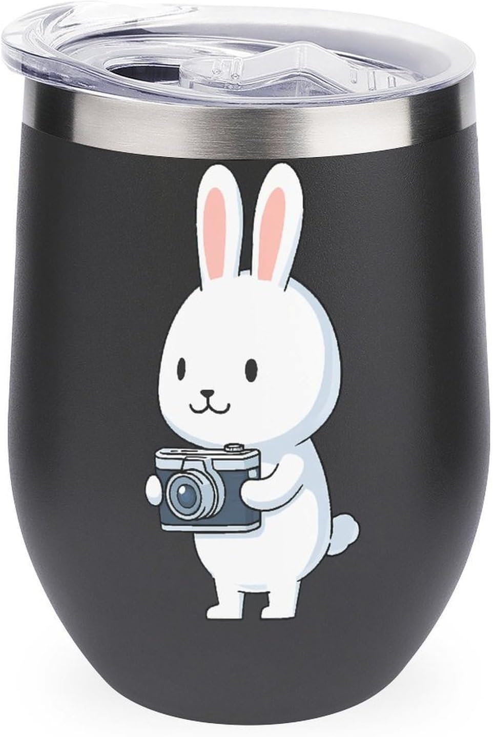 Rabbits Holding Camera Insulated Drinking Cup Stainless Steel Coffee Mug Wine Tumbler with Lid 12OZ