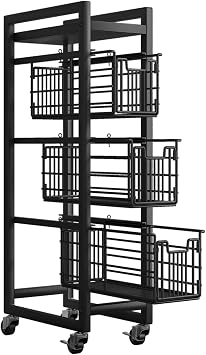 4-Tier Pull-Out Storage Organizer Rolling Utility Cart - Universal Metal Craft Shelf Trolley for Home Kitchen Bathroom Bedroom Office Classroom Laundry Cleaning Supplies Bar with Caster Wheels